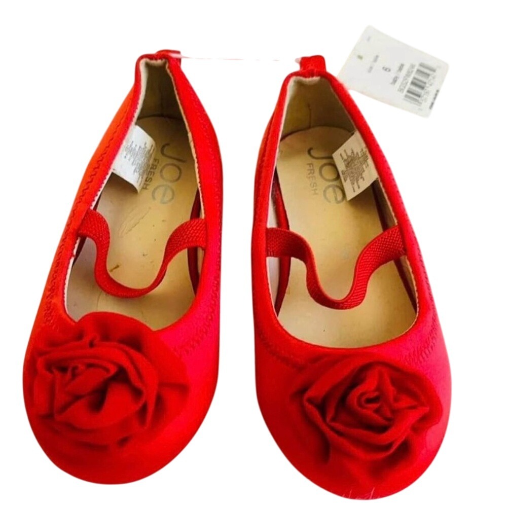 NEW Joe Fresh Red Satin Rosette Dress Shoes Size 6‎ Baby